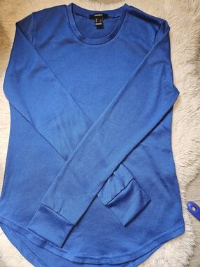 Forever 21 Blue Waffle Knit Long Sleeve Top Large Women🔥